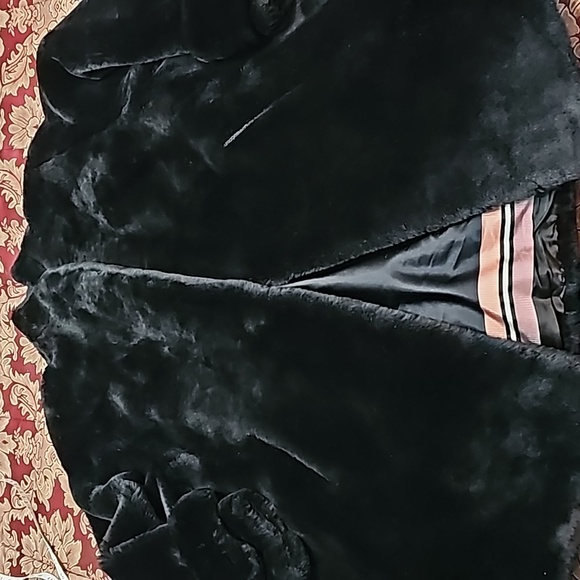 Vintage Moulieres Paris Mouton Dyed Black Processed Lamb Swing Coat XL - Picture 6 of 13